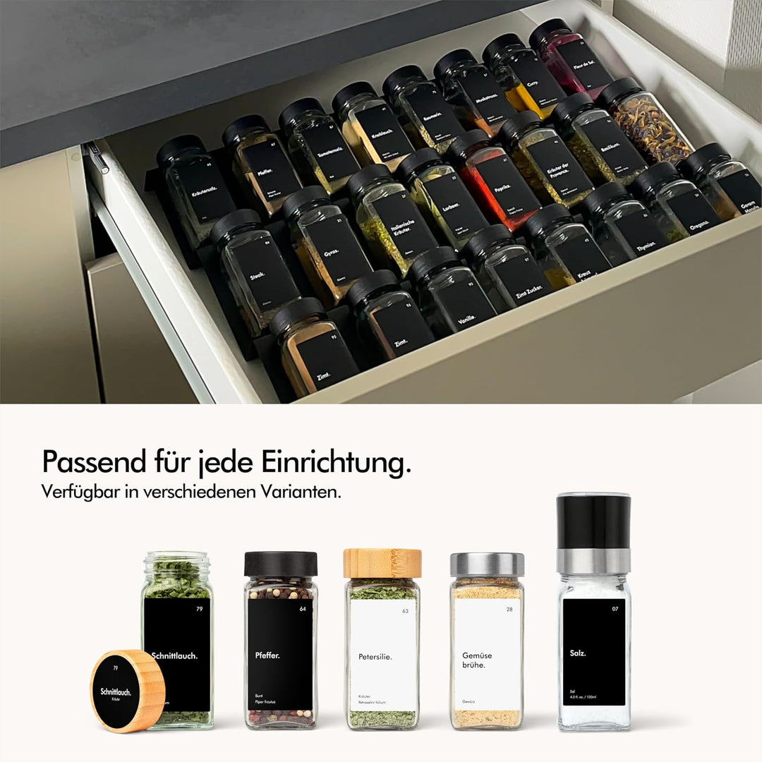 KIVY Gewürzgläser mit Streueinsatz - 24x 120ml + 240 Etiketten - Luftdicht | Wasserfeste Label - Luf