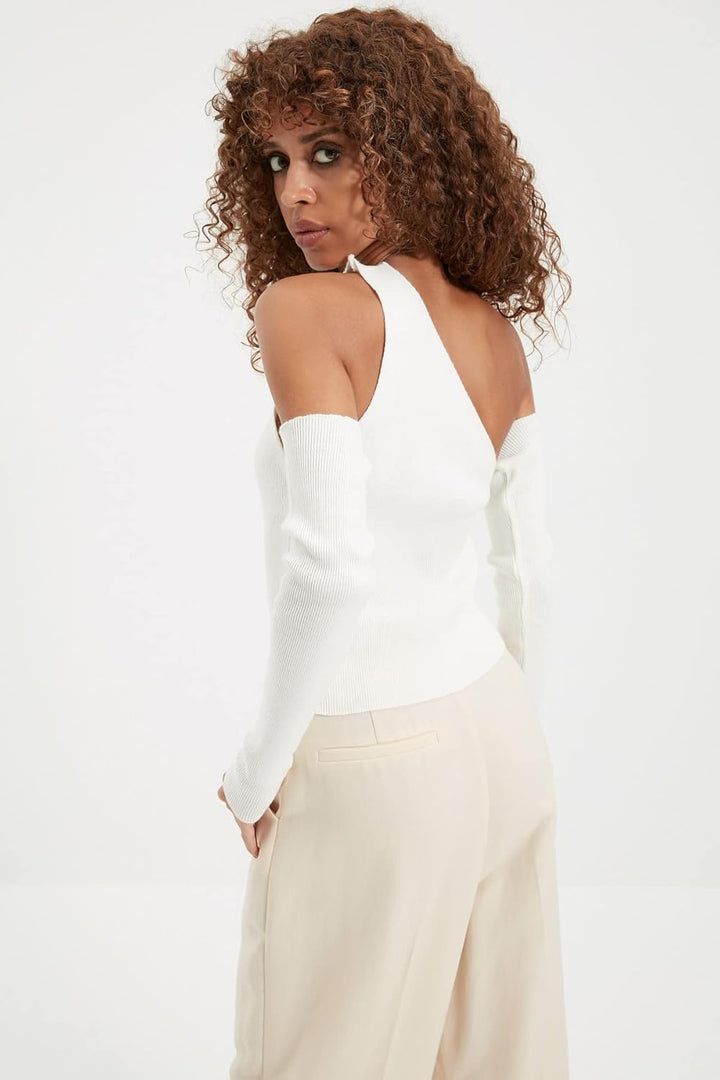TRENDYOL Damen Ekru Schulter Detaillierte Knotenpullover Sweater L Ecru, L Ecru