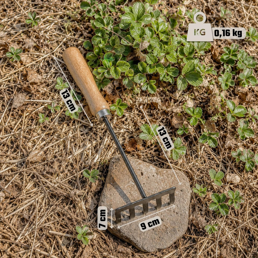 Made for SHW | Handrechen mit Holzgriff | 7 x 13 cm | Ideal zum Lockern, Glätten und Reinigen Kleine