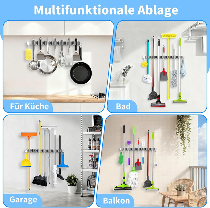 Besenhalterung Wand, 7 Halter + 2 Haken Gartengeräte Halterung, Wandhalterung Besen, 304 Edelstahl G