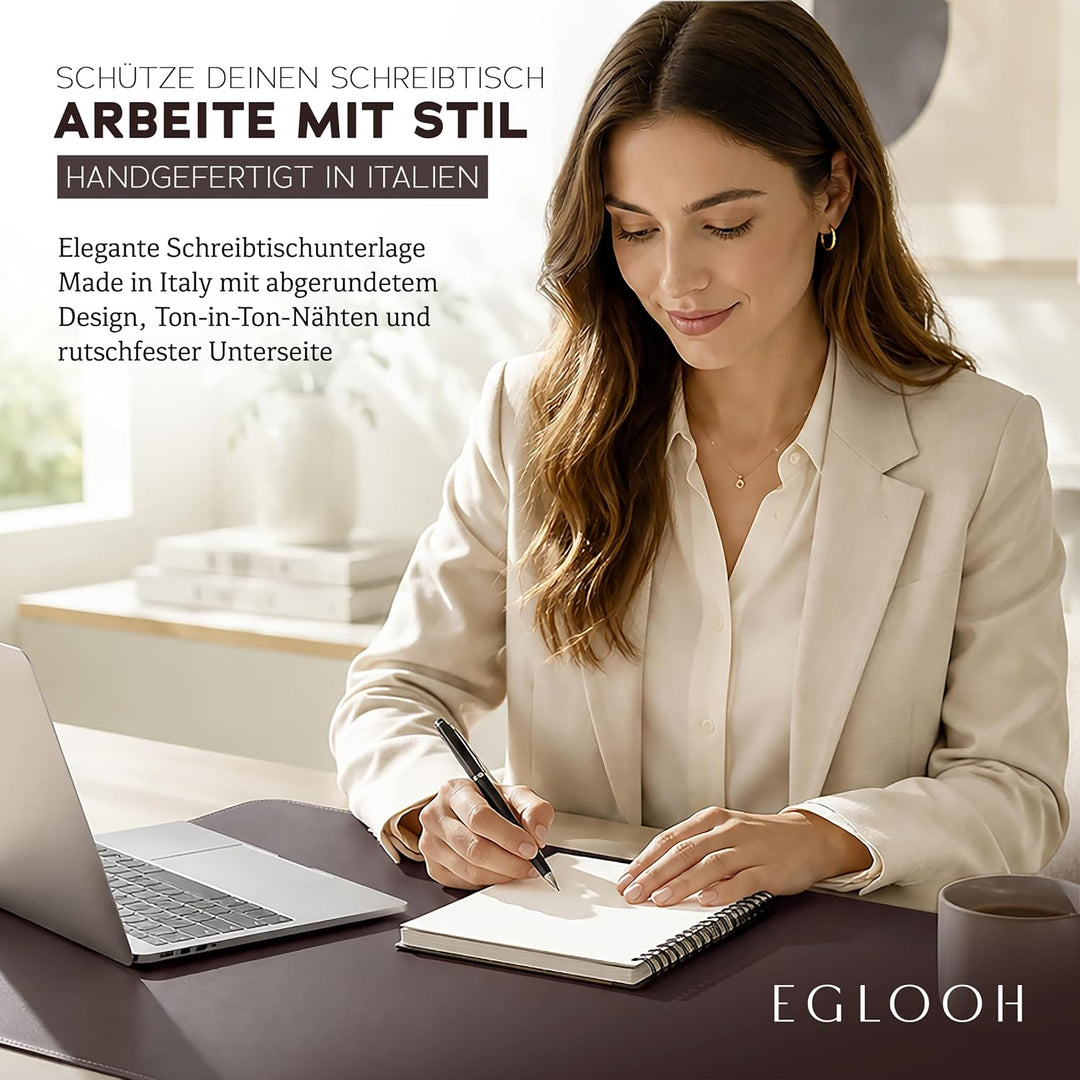 Eglooh - Herms - Schreibtischunterlage aus Leder Schwarz cm 50x35 - Handwerkliche Nähte und abgerund