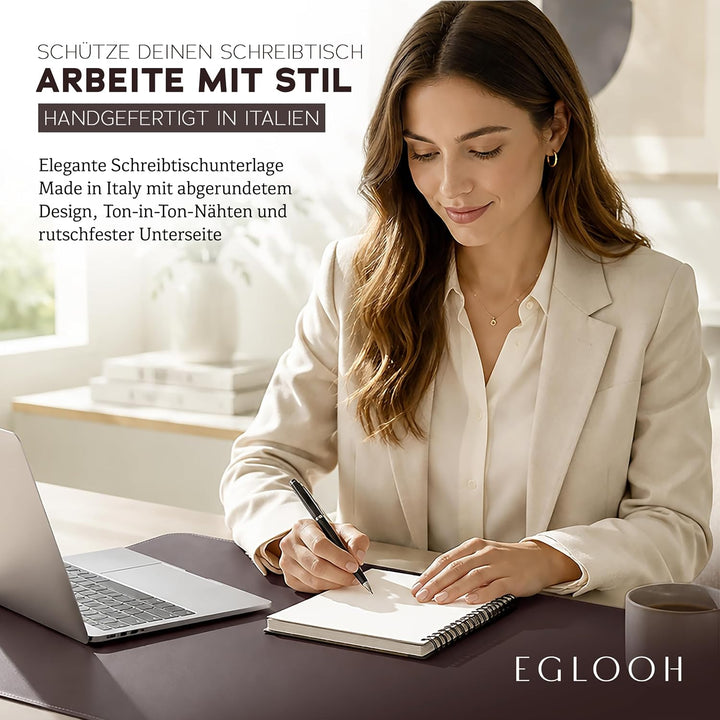 Eglooh - Herms - Schreibtischunterlage aus Leder Schwarz cm 50x35 - Handwerkliche Nähte und abgerund