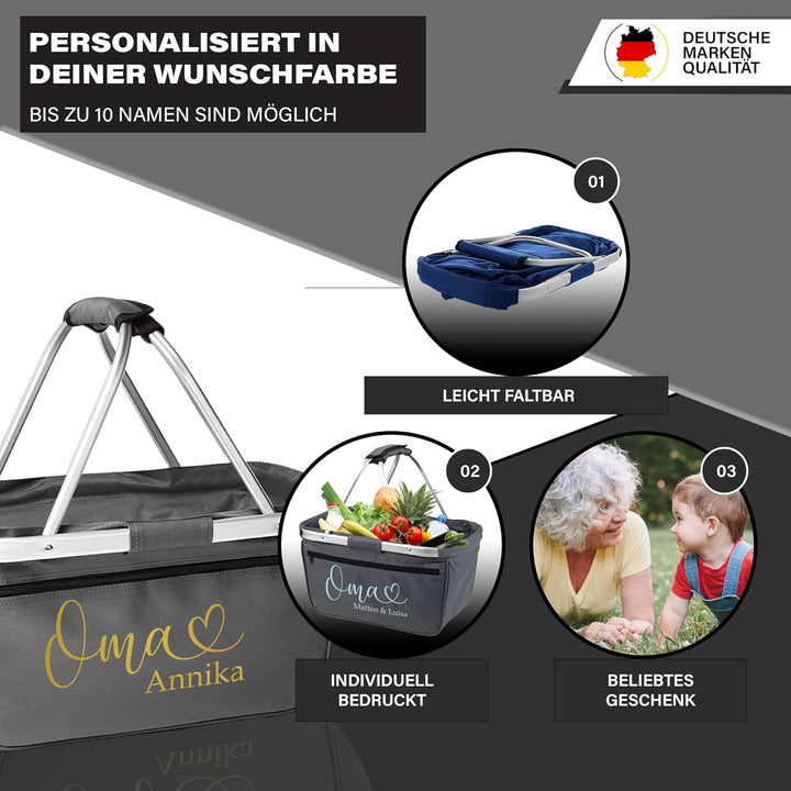 Personalisierter EINKAUFSKORB für OMA, faltbar und robust – Geschenkidee für Geburtstag, Weihnachten