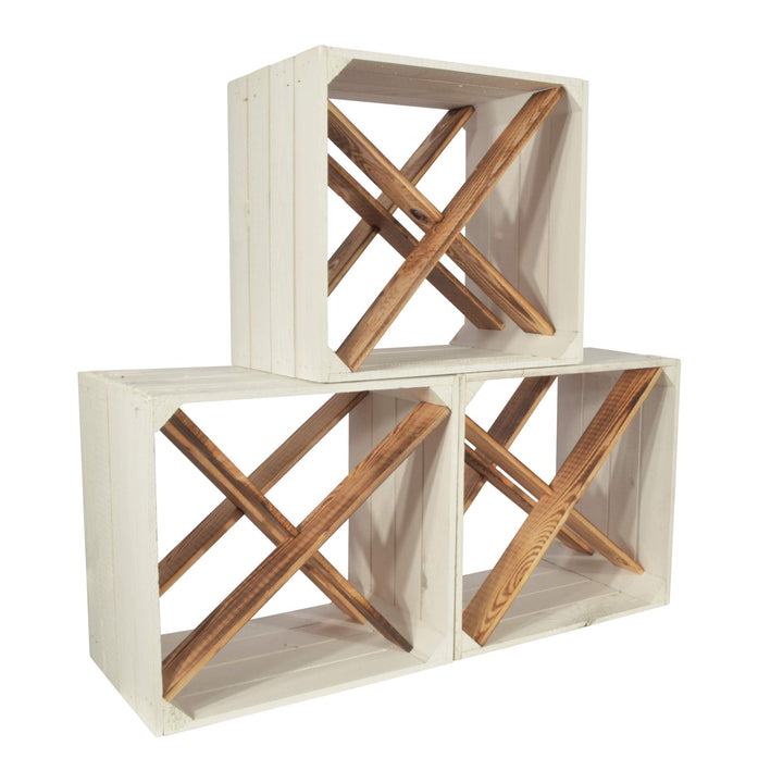 3 Set Weinregal Wino aus Holz - Weiss Geflammt X Regal Holzkiste 3 X Regal, 3 X Regal