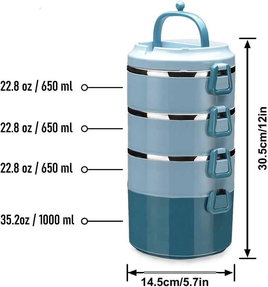 SANQIAHOME 4 Schichten Mehrschichtige stapelbare Edelstahl-Lunchbox,Auslaufsicher,blau Blau 4 Schich
