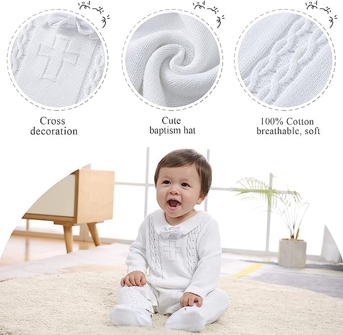Booulfi Taufe Outfits für Jungen Baby Taufe Outfit Neugeborenes Srping Sommer gestrickt Pullover Str