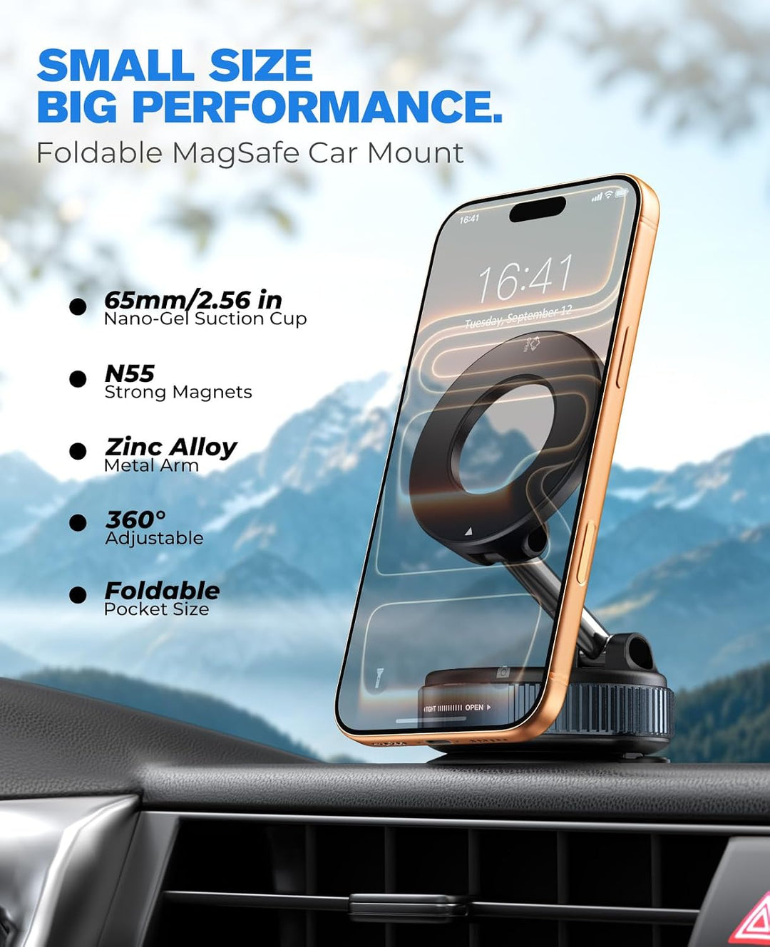 Magnetische Handyhalterung fürs Auto mit Saugnapf – 360° Verstellbarer, Faltbarer Handyhalter für Ar