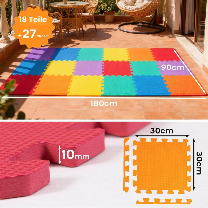 18 Pieces (30x 30cm) Zusammensteckbare Bodenmatten | Schutz-Bodenmatten | Puzzlematten | Weiche Scha