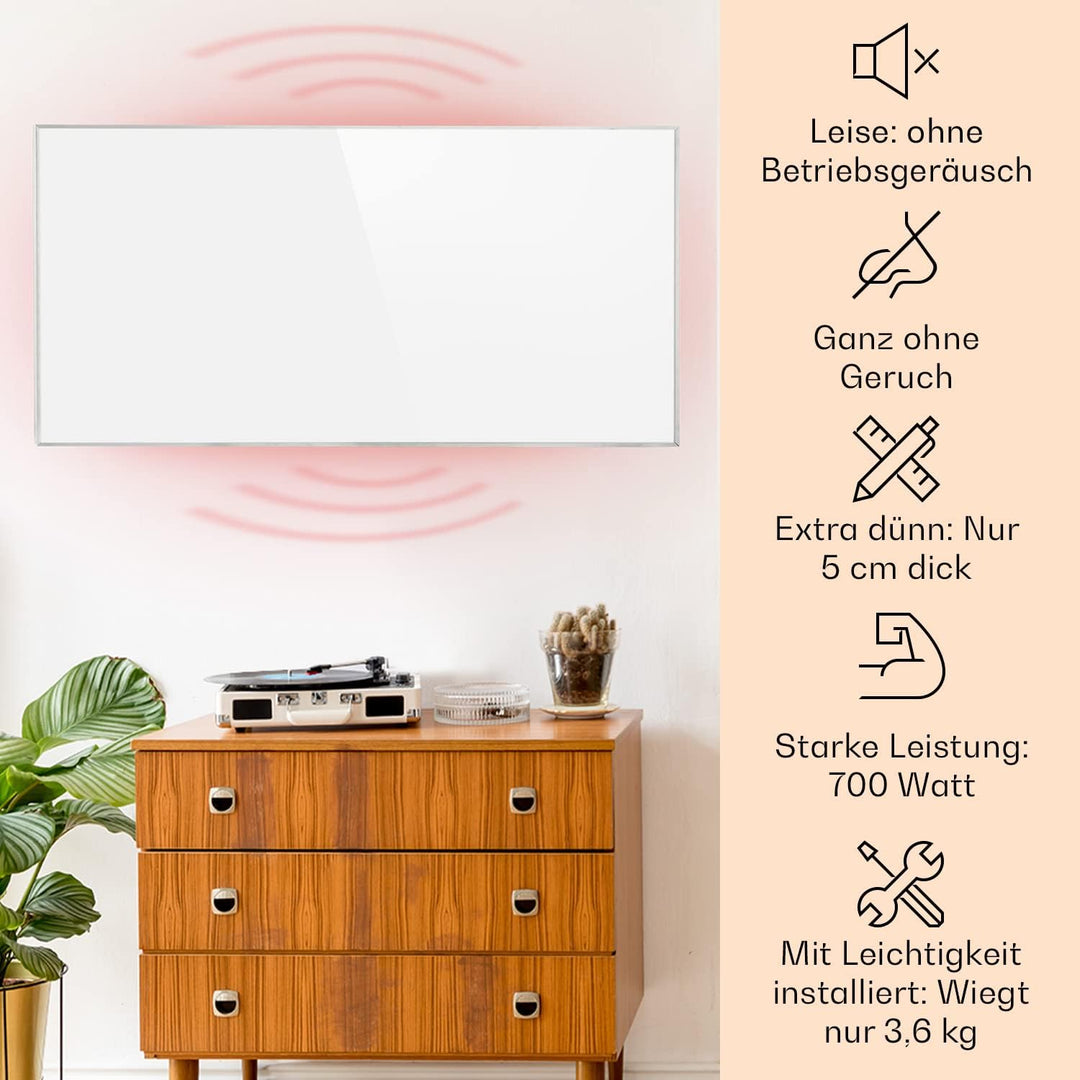 Klarstein Infrarotheizung mit Thermostat, 720W Elektroheizung, Smart Home Infrarotheizung zur Wandmo