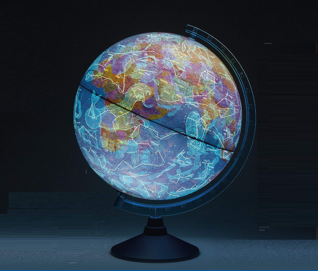 EXERZ 21cm Leuchtglobus/Beleuchteter Globus Mit Kabelfreier LED-Beleuchtung - Englische Karte - Phys