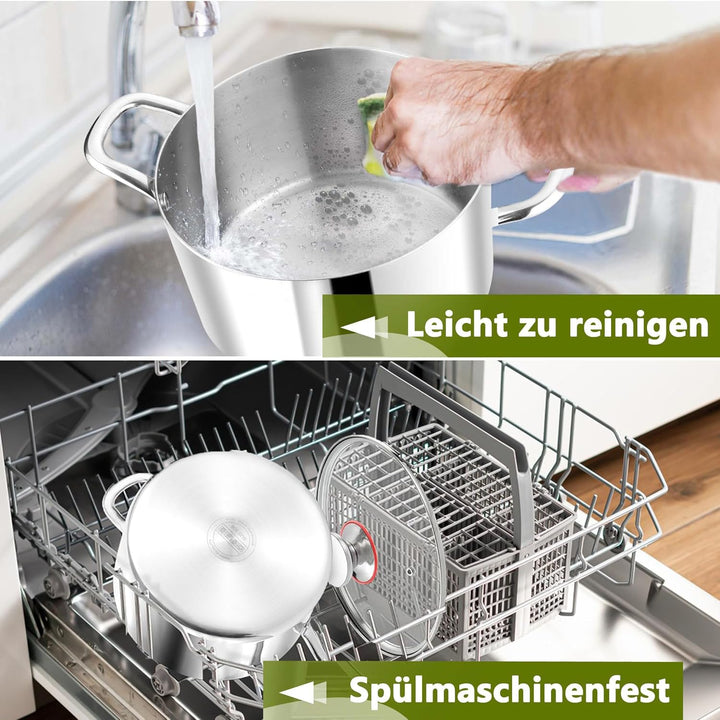 Joyfair Kochtopf, 24cm Premium 3-Lagiger Edelstahl Nudeltopf mit Glasdeckel, 5,6L Kochtopf Induktion