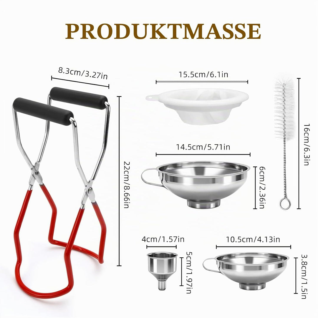 Trichter Edelstahl 6-teilig, Marmeladentrichter mit Sieb, Trichter küche Set für Marmelade, Öl, Bohn