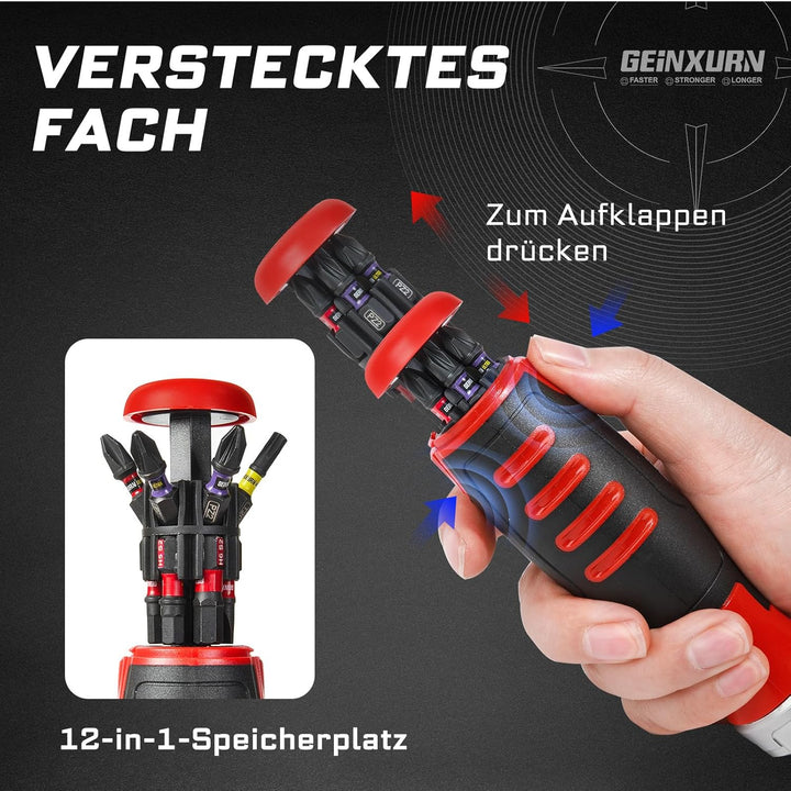 Ratschen Schraubendreher und Magnetischer Bithalterung, Ergonomischer Griff mit Bits Lagerfläche, In