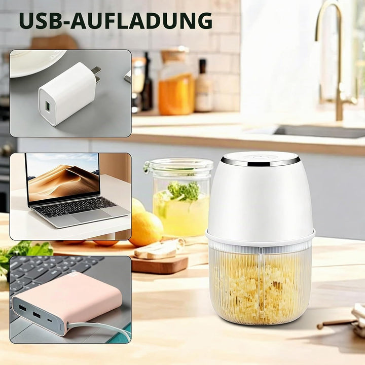RANJIMA Mini Zwiebel Zerkleinerer, 350ml Elektrischer Küchenzerkleinerer mit 6 Edelstahlklingen, tra
