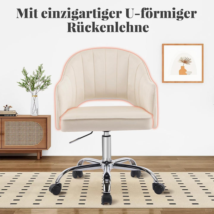 Bürostuhl aus Samt, Schminktischstuhl, Schale, um 360 ° drehbar, höhenverstellbar, für Wohnzimmer, S