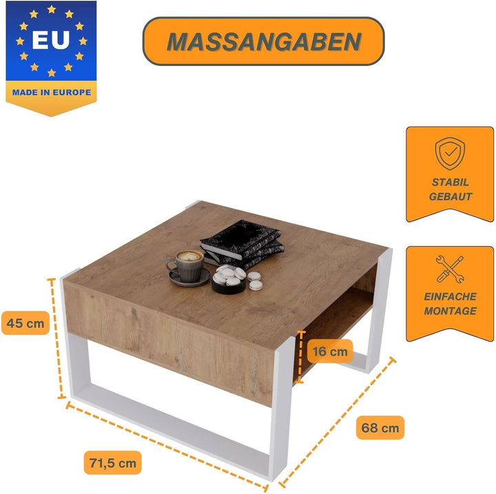 CraftPAK Couchtisch mit Stauraum | moderner Wohnzimmertisch aus Holzwerkstoff | massiv und stabil |