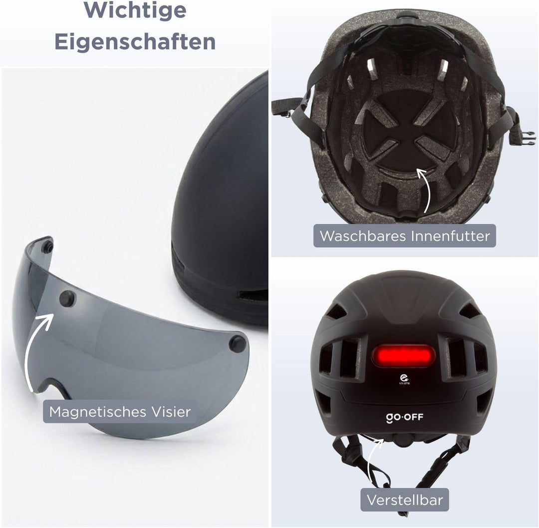 GOOFF Pilot S-Pedelec Helm - Schutz für schnelle E-Bike Fahrten – Fahrradhelm mit Visier und Licht –