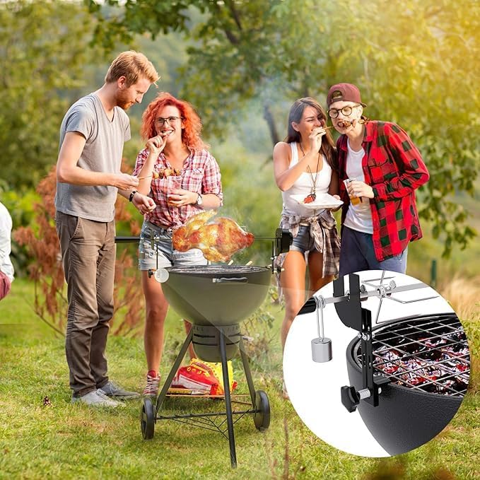 Elektrischer Grillspiess Set mit Motor | Edelstahl-Drehspiess 220-240V für Gas-/Holzkohlegrills | Un