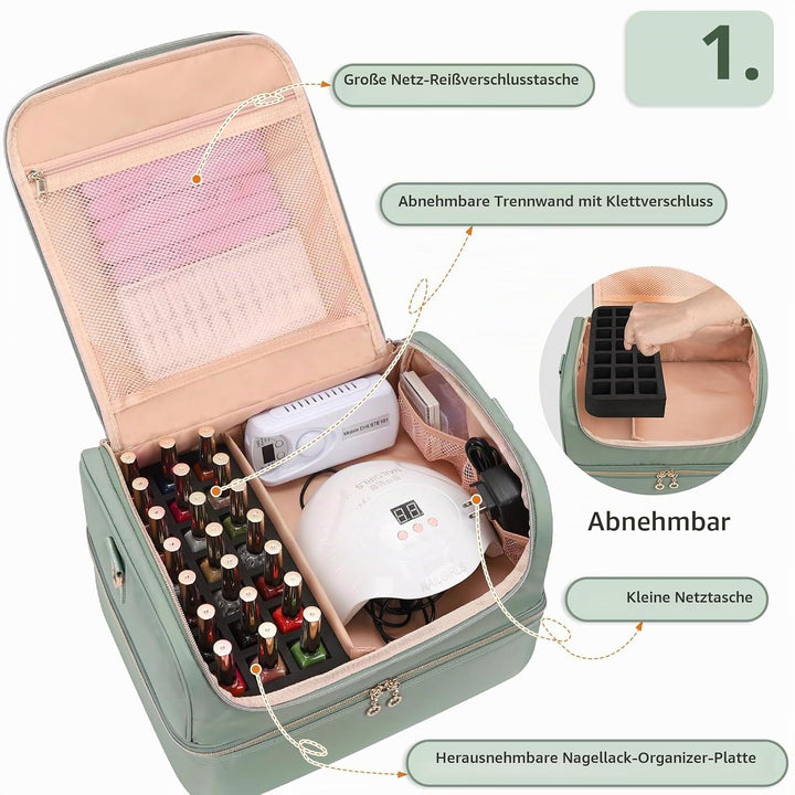 Doppelschicht Nagellack Organizer Tasche - Aufbewahrungsbox für 45 Flaschen und Eine Nagellampe, Kos