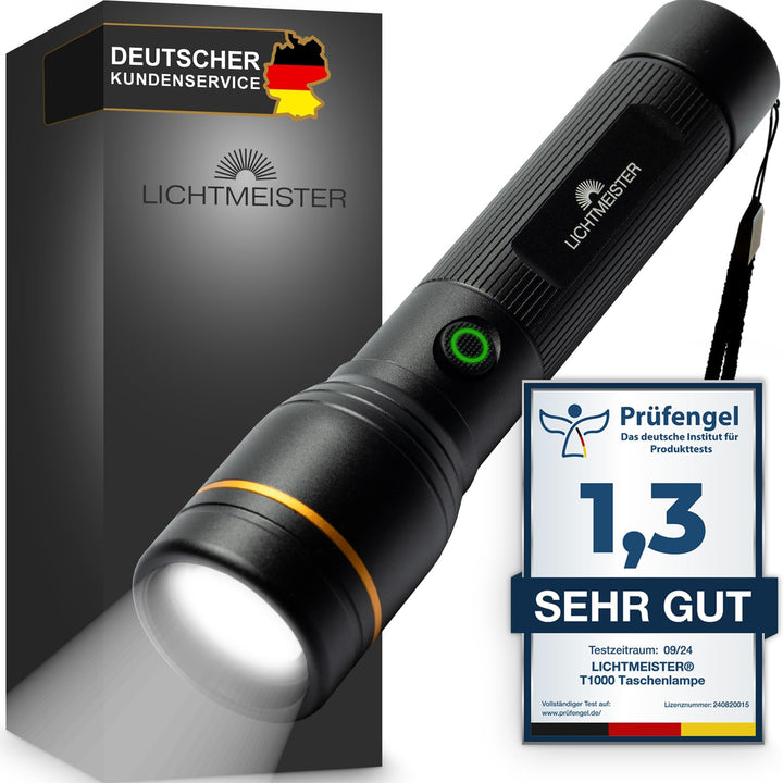 LICHTMEISTER® Taschenlampe (1000 Lumen, 4000 mAh Akku) - Taschenlampe LED aufladbar - LED Taschenlam