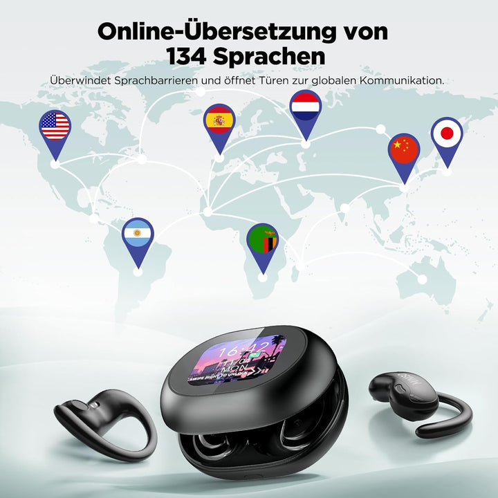 MINISO MS188 Übersetzer Kopfhörer Echtzeit mit KI-Sprachübersetzung für 134 Sprachen, LCD-Touchscree