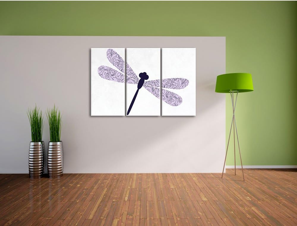 Pixxprint Hübsche Libelle weiss 3-Teiler Leinwandbild 120x80 Bild auf Leinwand