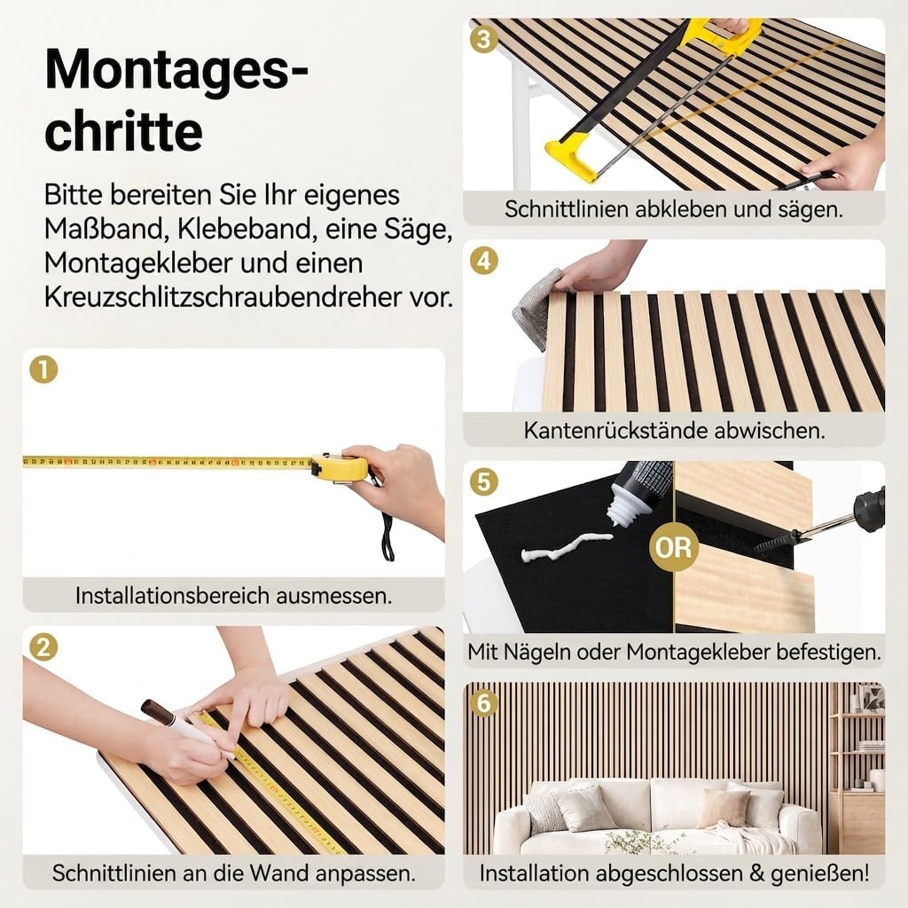 TONOR 8-Pack Akustikpaneele holz, 120 cm x 60 cm – 5,76 m², Wandpaneele holz Holzpaneele für Wände,