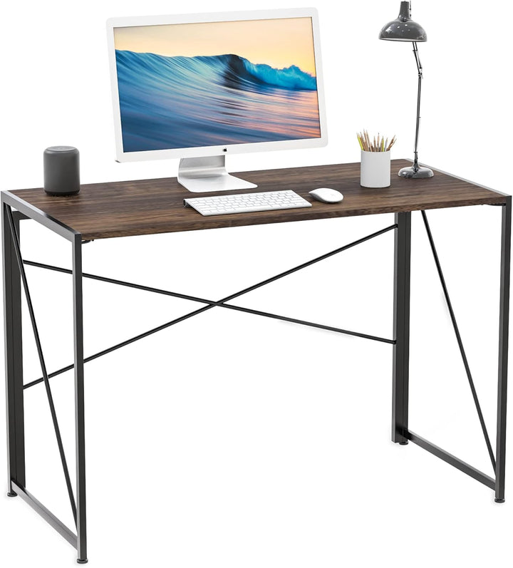 INTIRILIFE Schreibtisch aus Holz und Metall in Schwarz - Braun - 100 x 50 x 75 cm - Rustikaler Faltb