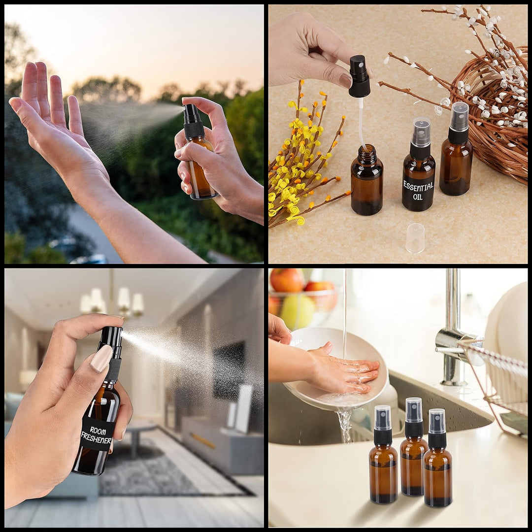 BELLE VOUS Braunglas Zerstäuber Sprühflasche Set (24 Stk) - Nachfüllbare Sprühflasche Klein 30 ml -