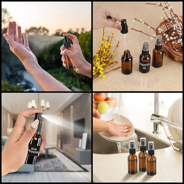 BELLE VOUS Braunglas Zerstäuber Sprühflasche Set (24 Stk) - Nachfüllbare Sprühflasche Klein 30 ml -