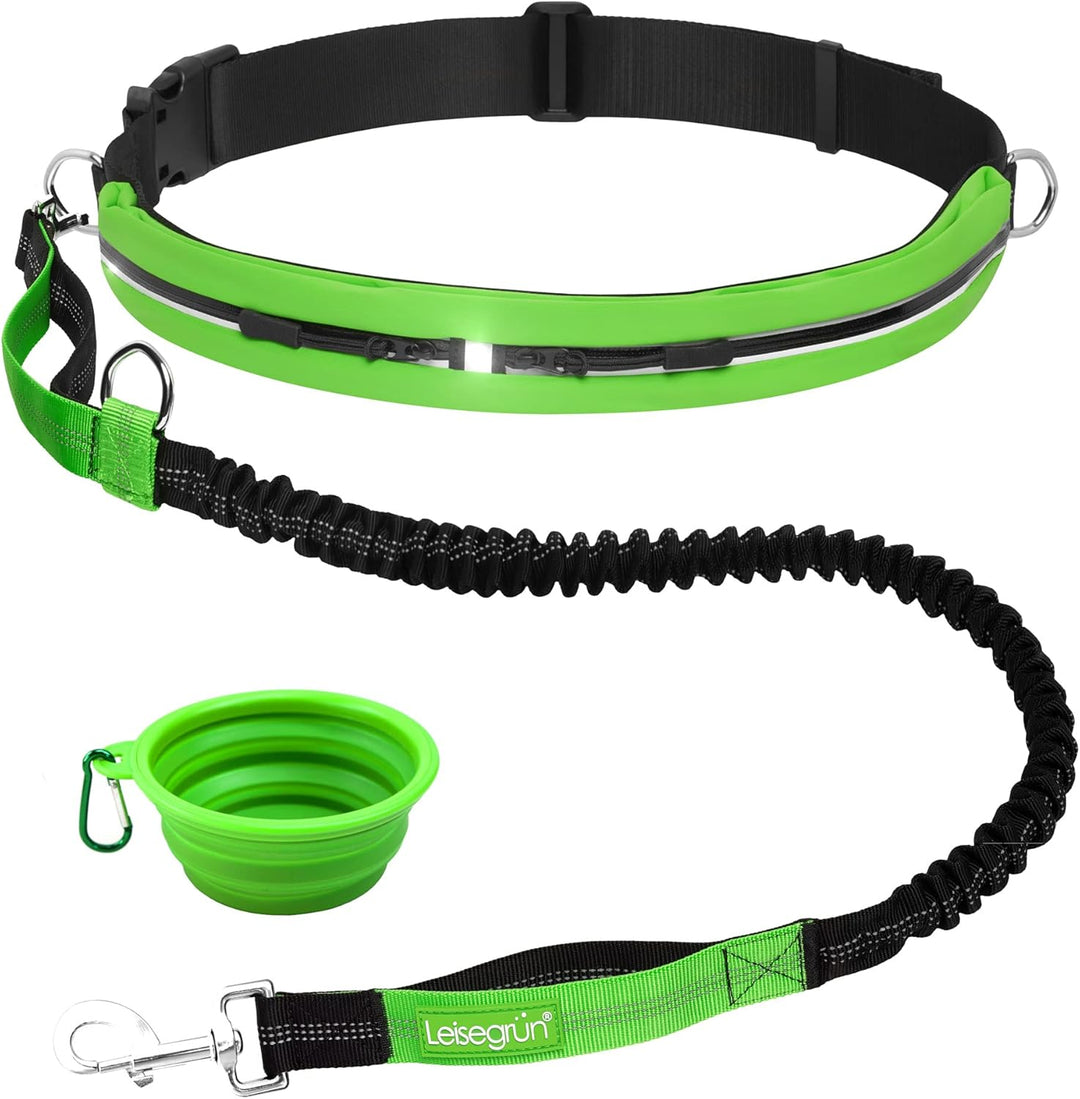 Leisegrün Joggingleine für grosse Hunde | Freihandleine zum Joggen mit Bauchgurt und Ruckdämpfer | L