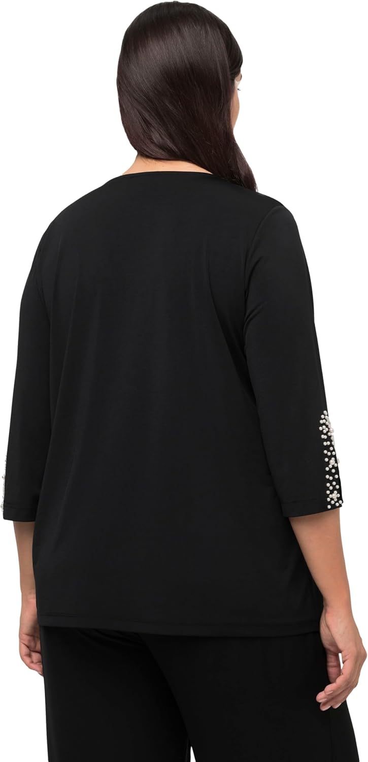 Ulla Popken Damen Asymmetrische Perlendetail Am Ärmel Bluse 50-52 Schwarz, 50-52 Schwarz