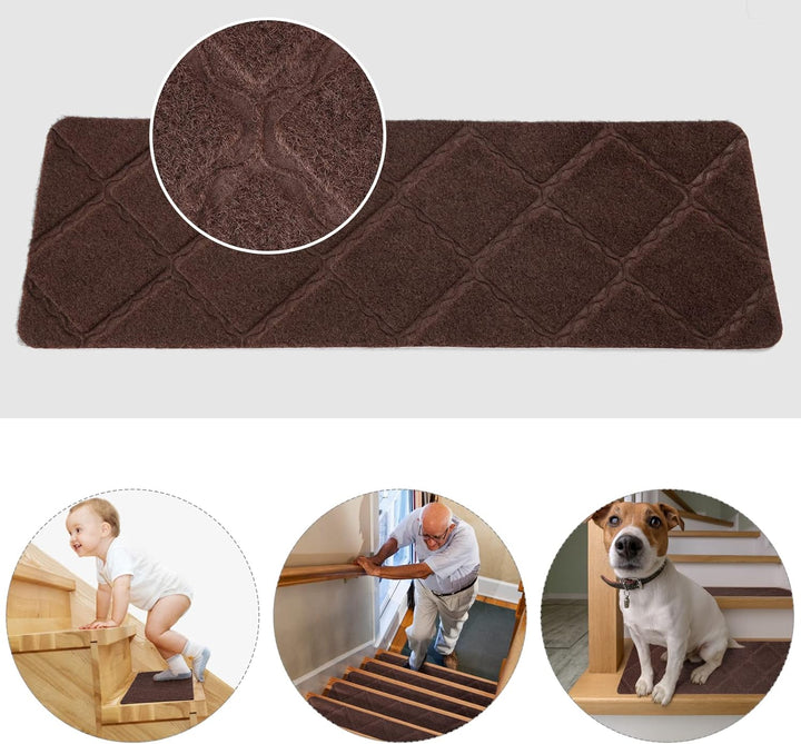 YISUN Treppenmatten Non Slip 15Pcs, Treppenstufen Matten Selbstklebend, Treppenteppich Braun Rechtec