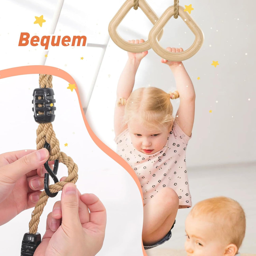 Holz Turnringe,Trapez schaukel,Schaukelringe mit Einstellbarer Hanfseil,Gymnastikringe für Kinder In