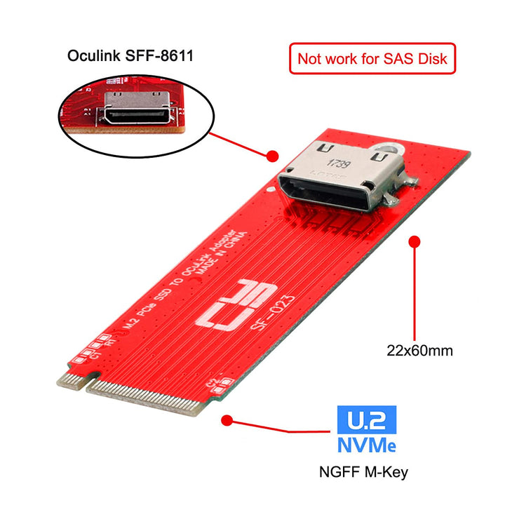 CY Adapter PCI-E 4.0 M.2 M-Key auf Oculink SFF-8612 SFF-8611 Host Adapter für PCIe Nvme SSD 2260 Bla