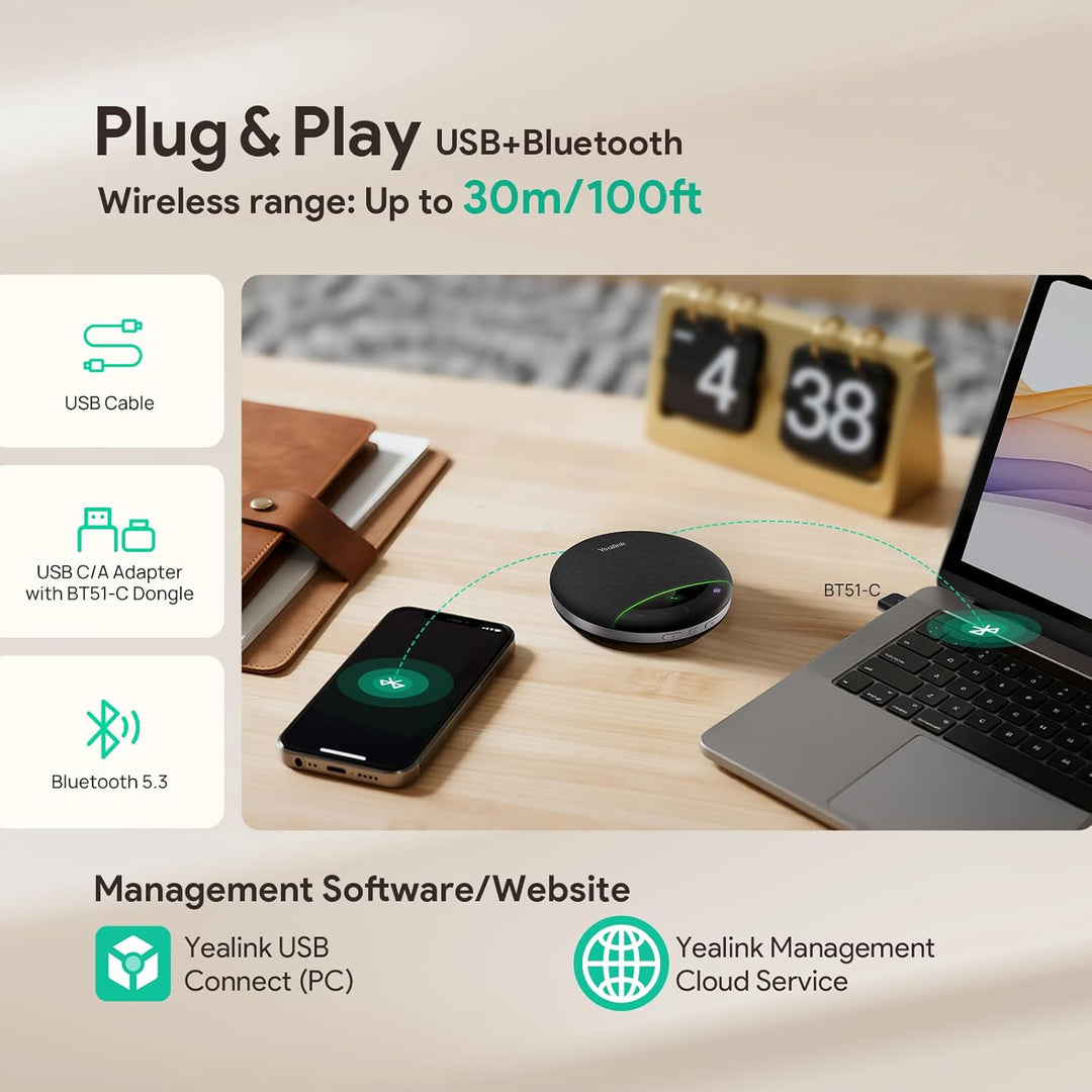Yealink SP96 Bluetooth Konferenzlautsprecher mit Dongle, Tragbarer Lautsprecher mit 30 m Reichweite,