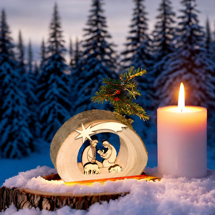 Kaltner Präsente Geschenkidee - Weihnachtskrippe Krippe aus Holz mit Jesus, Maria und Kind in einem