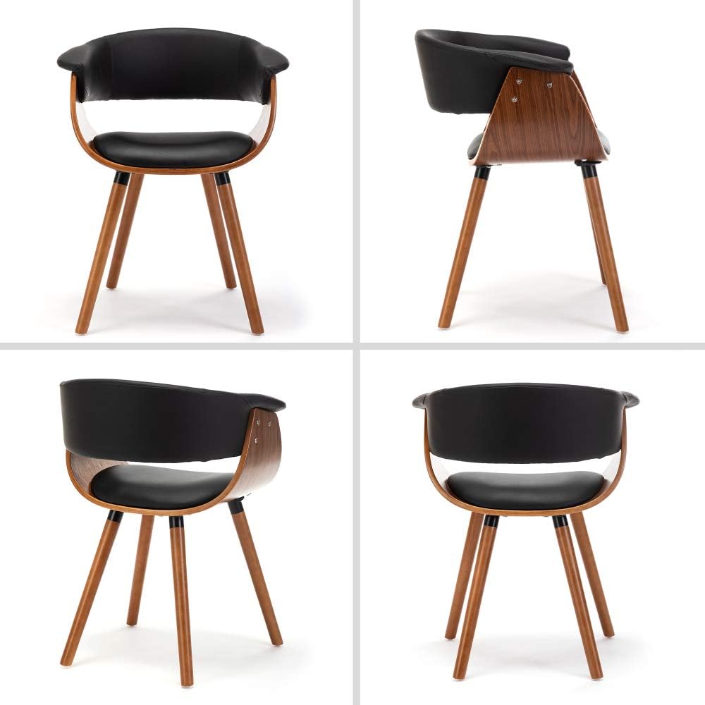 Mingone Esszimmerstühle Holz Küchenstühle mit Armlehnen Retro Design Massivholz Stuhl Kunstleder Sit