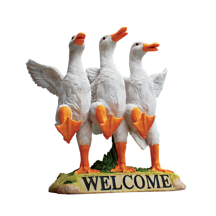 Design Toscano Tanzende Enten Willkommensschild Gartenstatue, Polyresin, Vollfarbe, 28 cm, tanzende