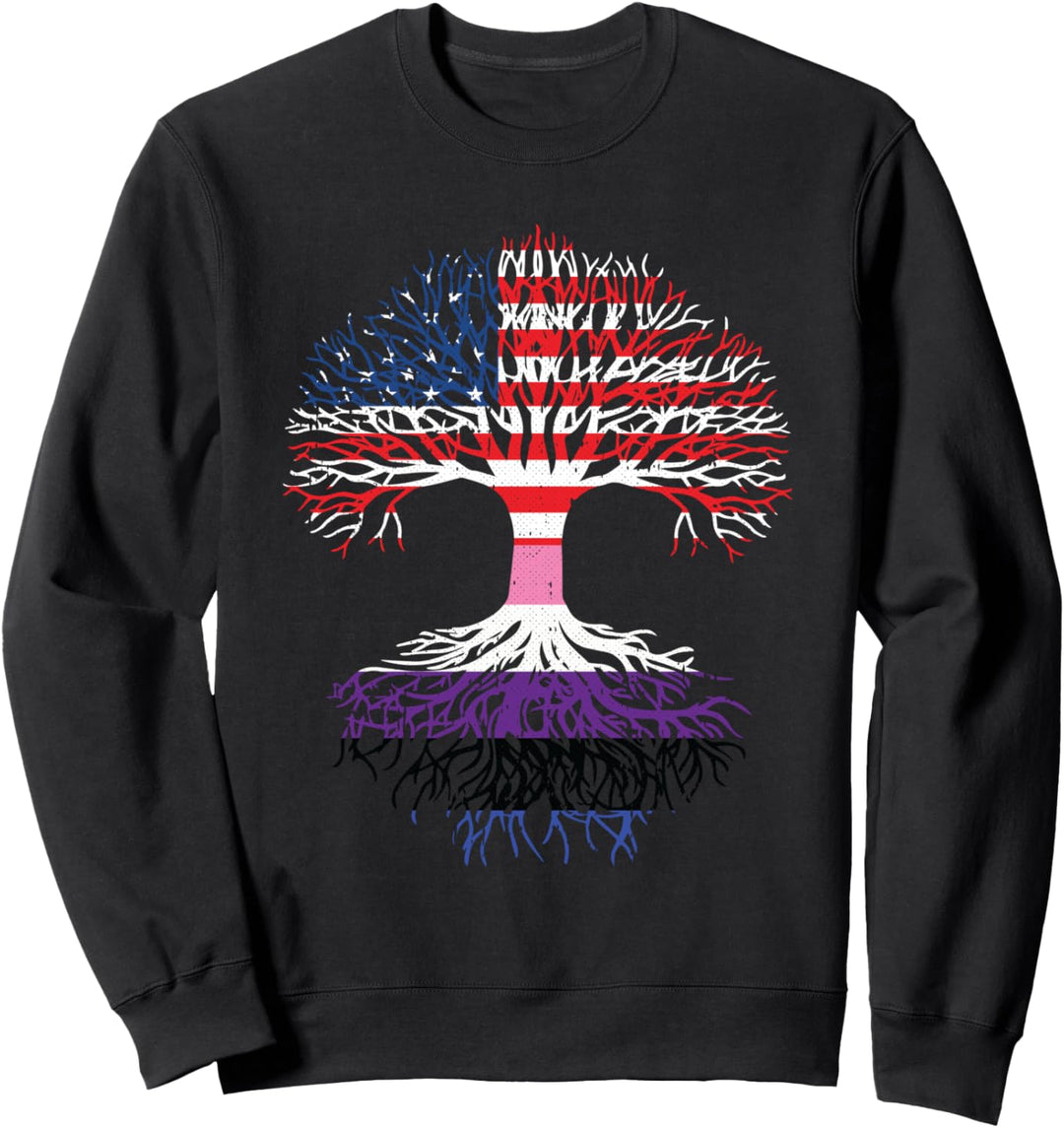 American Grown LGBT-Q Genderfluid Roots Pride Flag Ally Sweatshirt