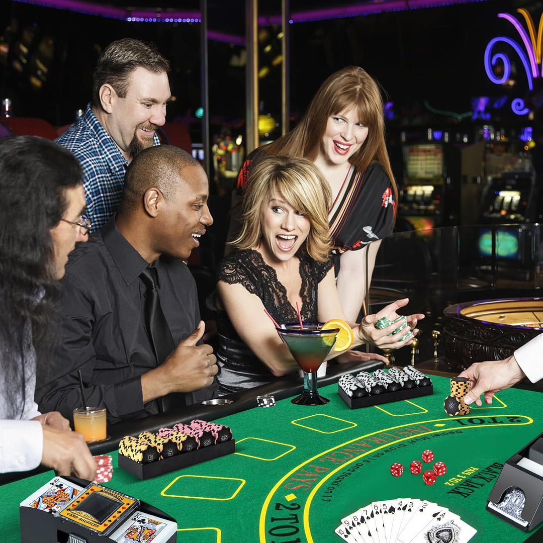 COSTWAY Pokerset 300 Chips, Pokerkoffer mit 2 Kartendeck, 5 Würfel, Dealer Button, Matte, Kartenmisc