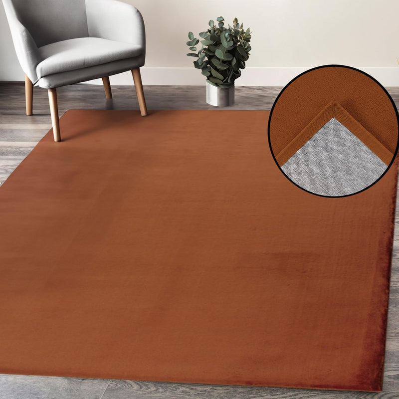 payé Teppich Wohnzimmer Hochflor - 200x290cm - Terracotta - Super Soft Kuschelweich Flauschig Modern