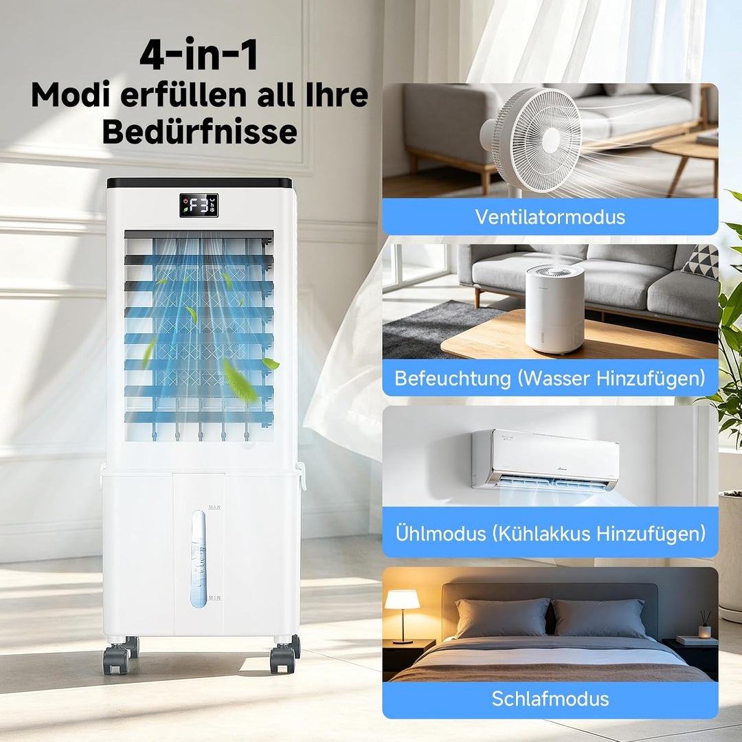 Klimaanlage Mobil 10L, 60W Klimagerät ohne Abluftschlauch 4-in-1, Klimaanlage mit 12H Timer, 4 Modus