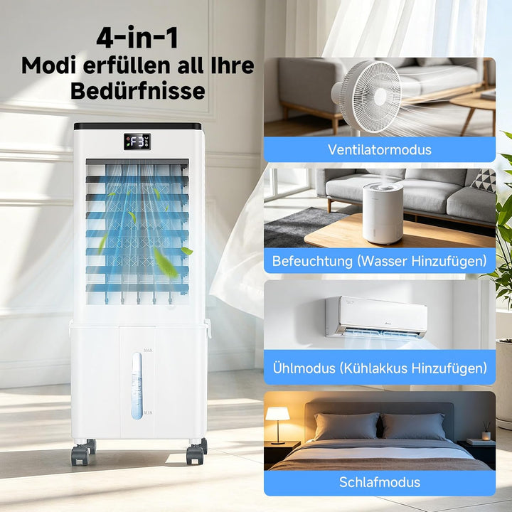 Klimaanlage Mobil 10L, 60W Klimagerät ohne Abluftschlauch 4-in-1, Klimaanlage mit 12H Timer, 4 Modus