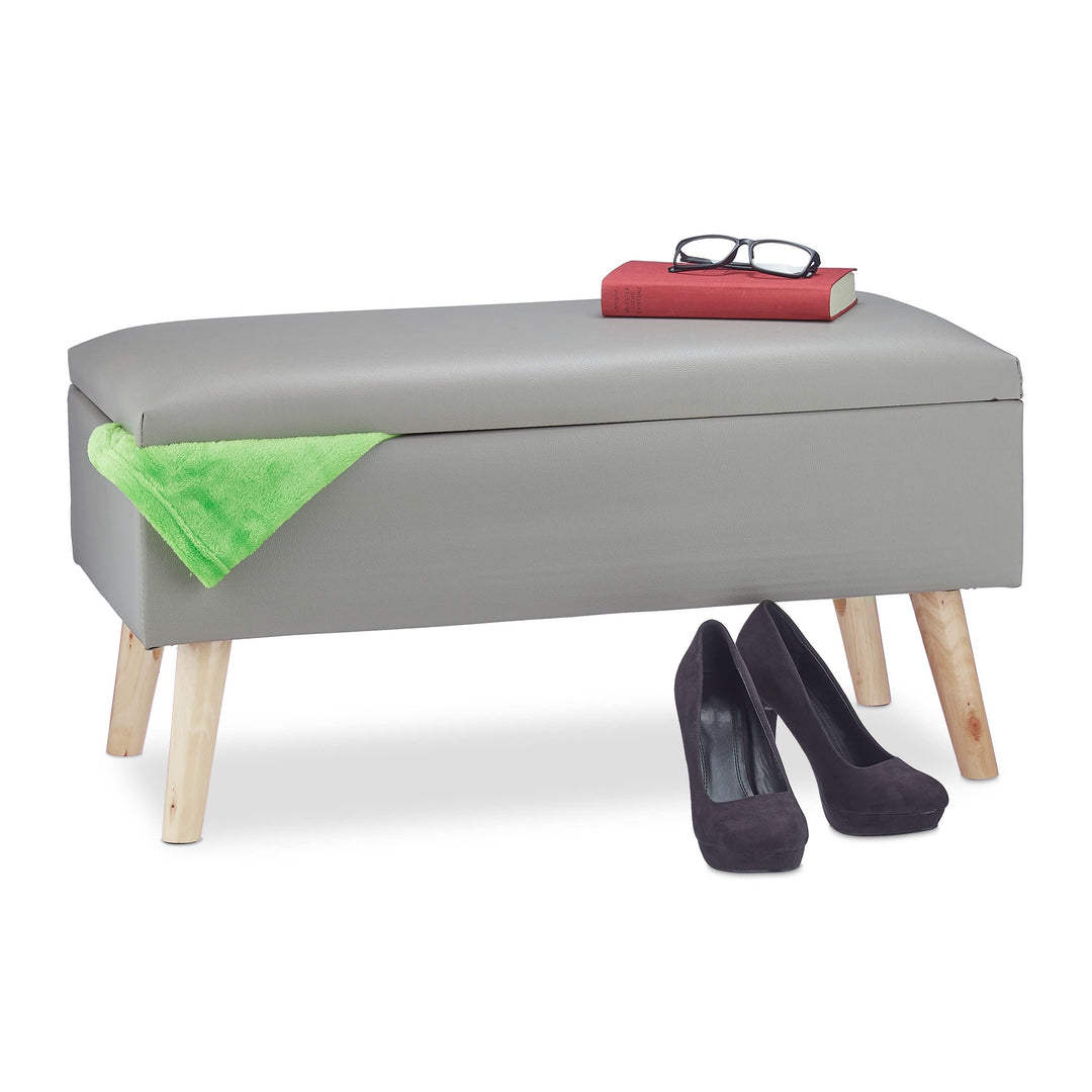 Relaxdays Sitzbank mit Stauraum, 40 L, gepolstert, Holzbeine, Truhenbank Kunstleder, HxBxT: 40 x 80