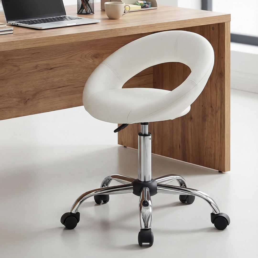 Duhome Drehstuhl mit Rollen, Rollhocker Kunstleder Drehhocker Schminktisch Hocker mit Lehne Arbeitsh