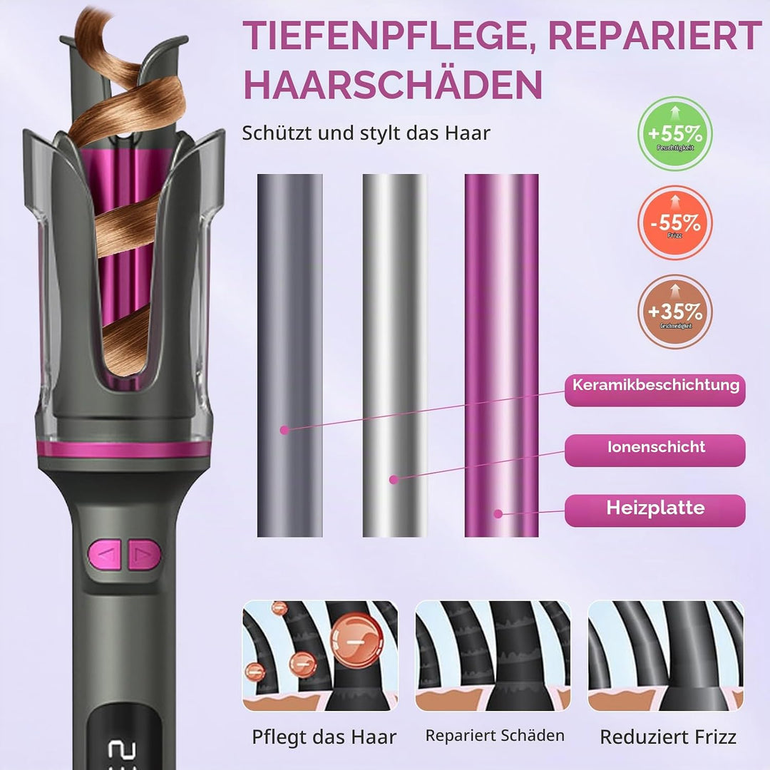 Lockenstab Automatisch Professioneller, Curling Iron, Rotierender Anti-Verbrühungs-Keramik-Lockensta