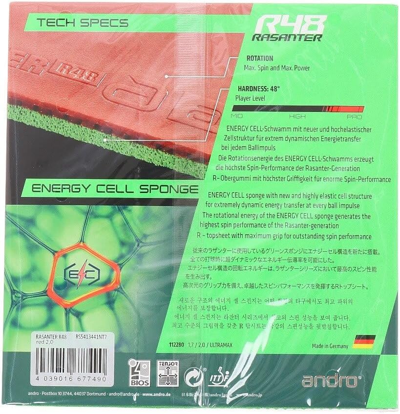 ANDRO Belag Rasanter R 48 Rot 2,3 mm, Rot 2,3 mm