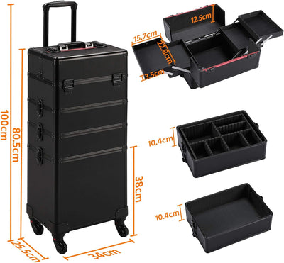 Yaheetech Alu Make-up Koffer Trolley 4-in-1 Kosmetikkoffer Beauty Case Transportkoffer 34 x 25,5 x 8