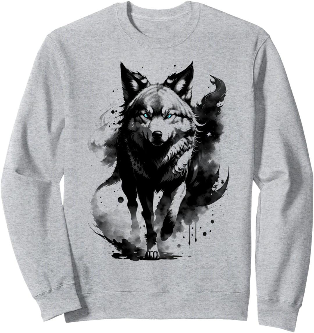 Modischer Wolf mit blauen Augen im künstlerischen Design Sweatshirt